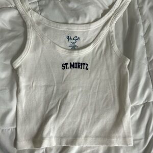 Brandy Melville White Ribbed Tank with Navy Text